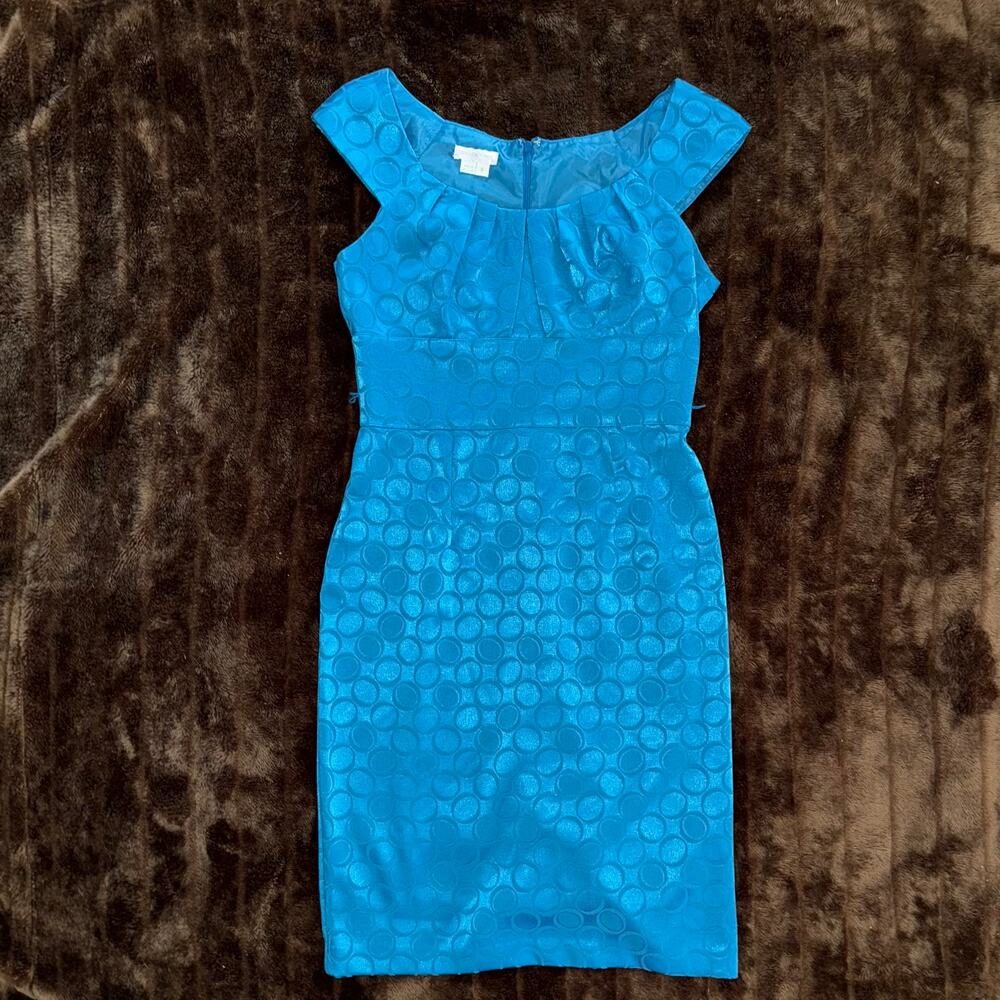 London Times 6 Azure Blue Jacquard Weave Circle Pattern Dressy Dress‎